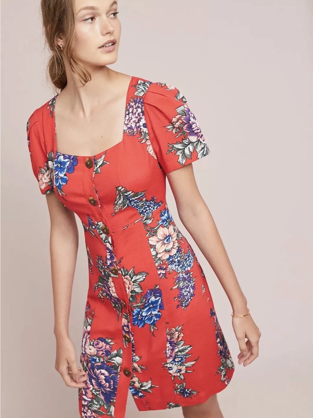 Anthropologie Maeve Caldwell Red Floral Dress Size 4